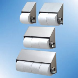 Slanted stainless steel toilet paper holders