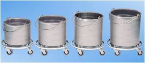 Round Stainless Buckets on Wheels